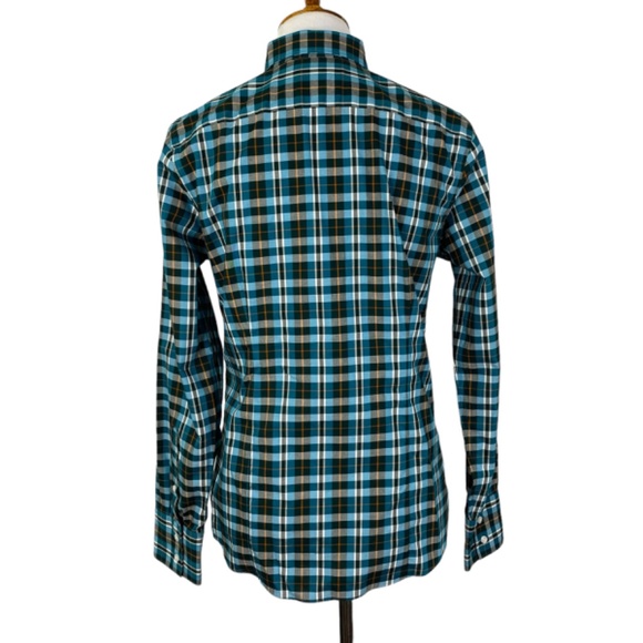 Lands End No Iron Supima Button Down Shirt Sz. 6 Plaid Teal Orange Black - Picture 2 of 11